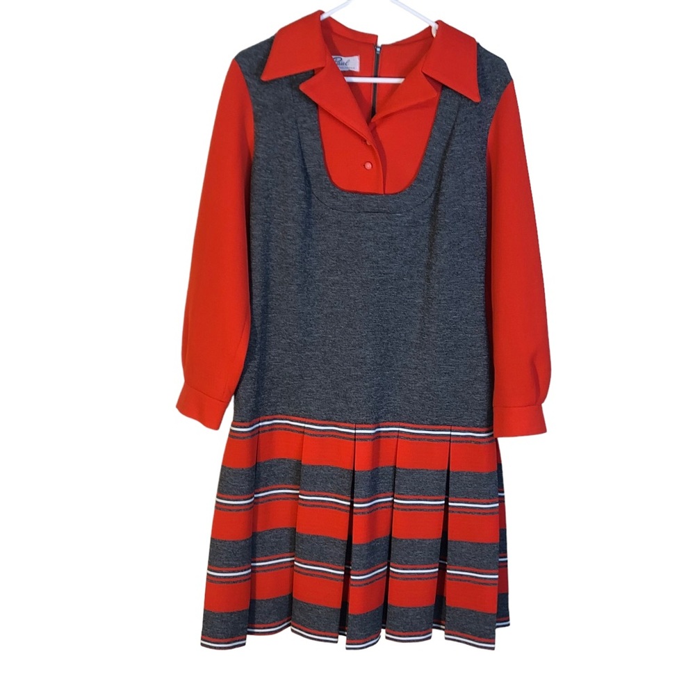 Vintage Paul of California 1970’s Dress gray and tomato red